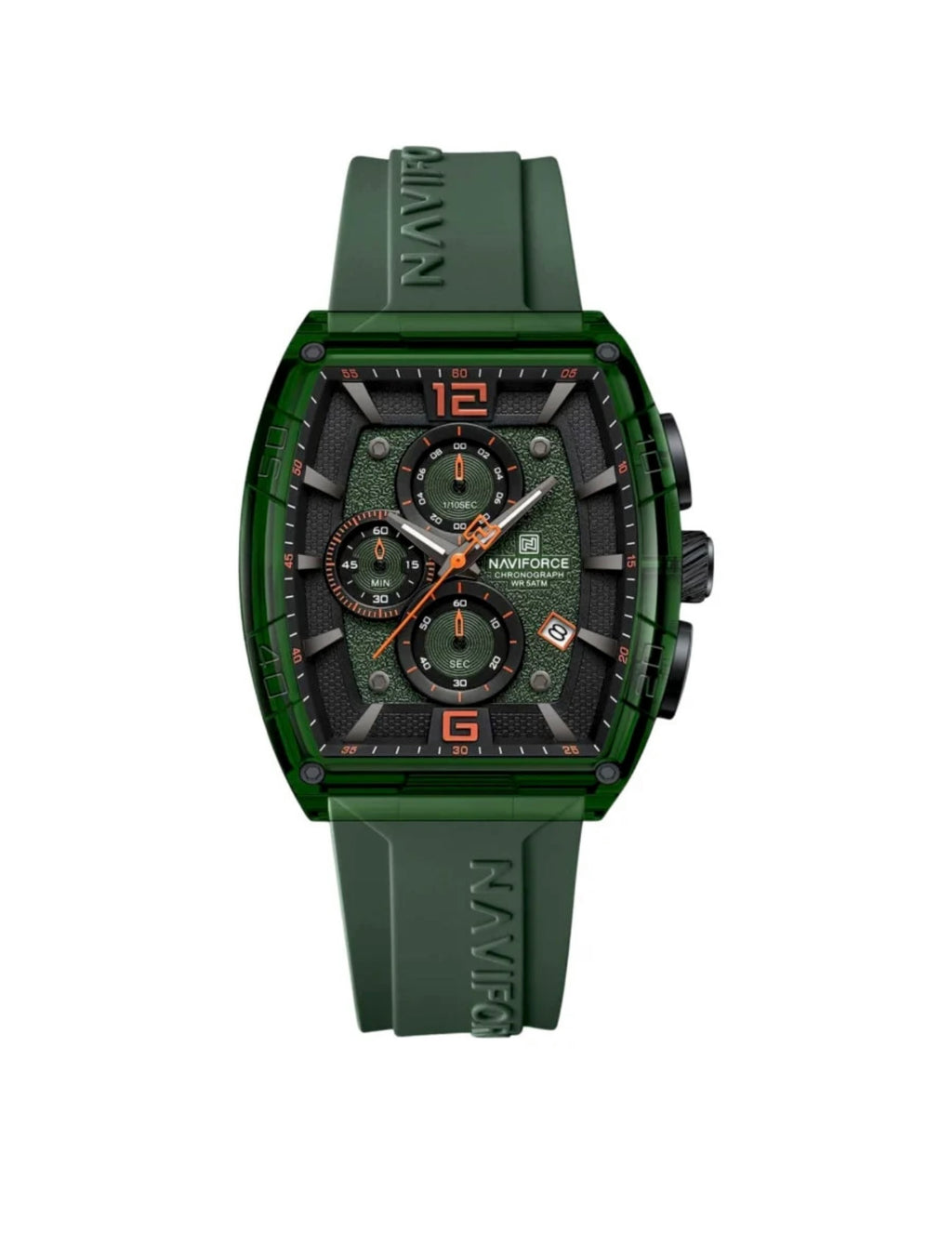 ساعة نايفيفورس الرياضية للرجال باللون الأخضر الزيتي | Naviforce Green Sporty Chronograph Men's Watch