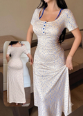 فستان منزلي ميدي بتصميم كلاسيكي وأزرار أمامية | Classic Midi Lounge Dress with Front Buttons