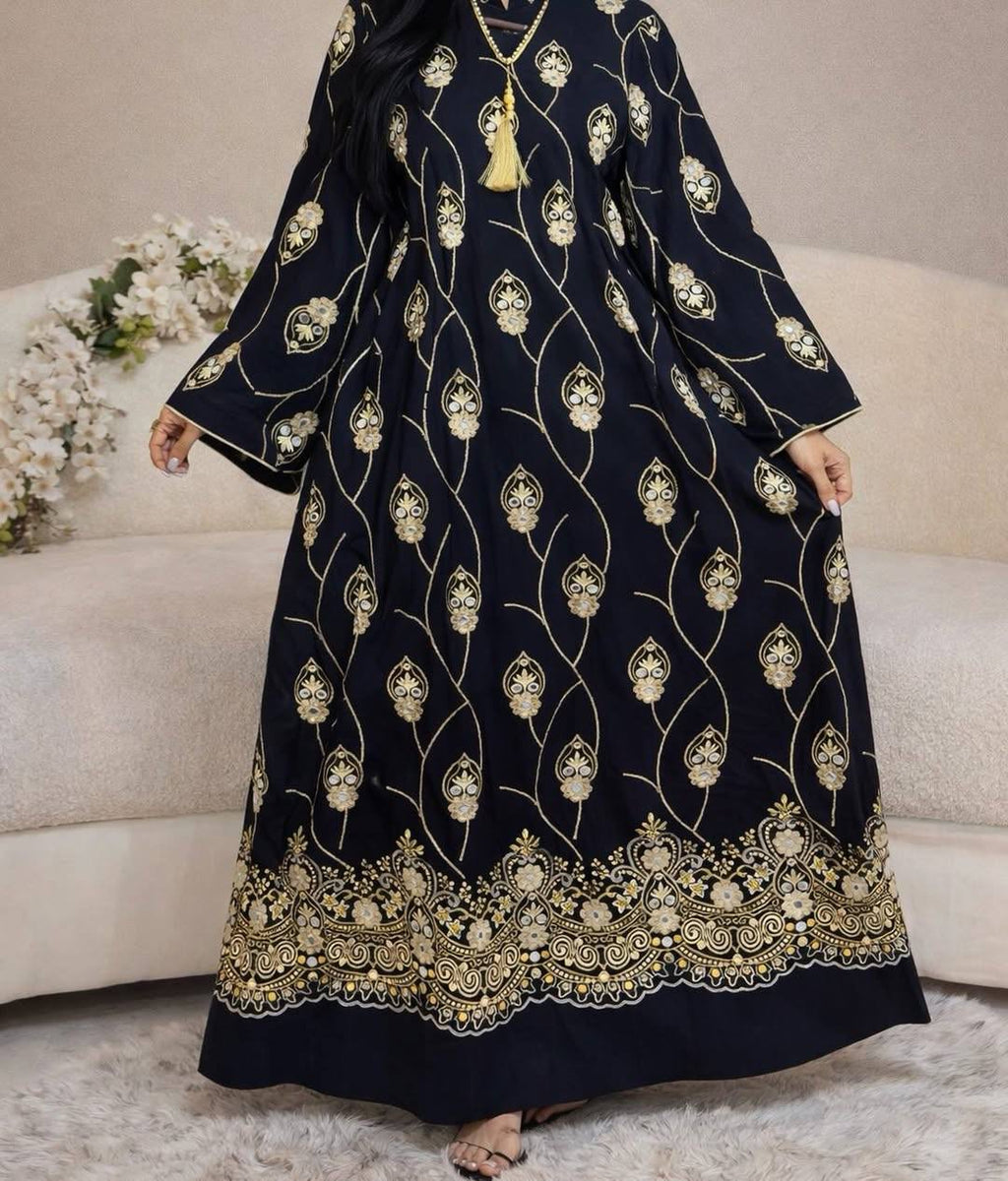 عباية ملكية مطرزة بنقوش هندسية فاخرة | Royal Geometric Embroidered Abaya