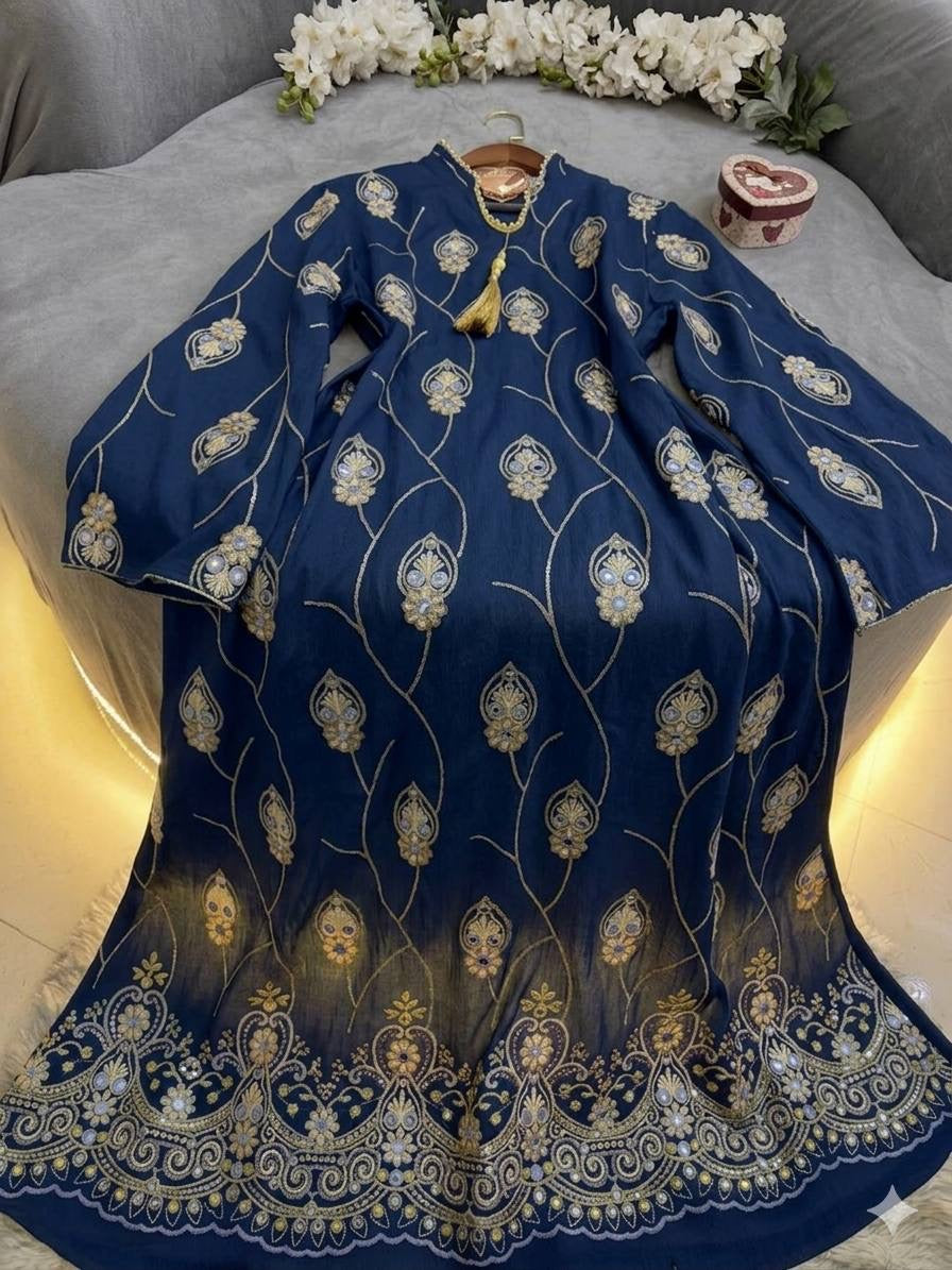 عباية ملكية مطرزة بنقوش هندسية فاخرة | Royal Geometric Embroidered Abaya
