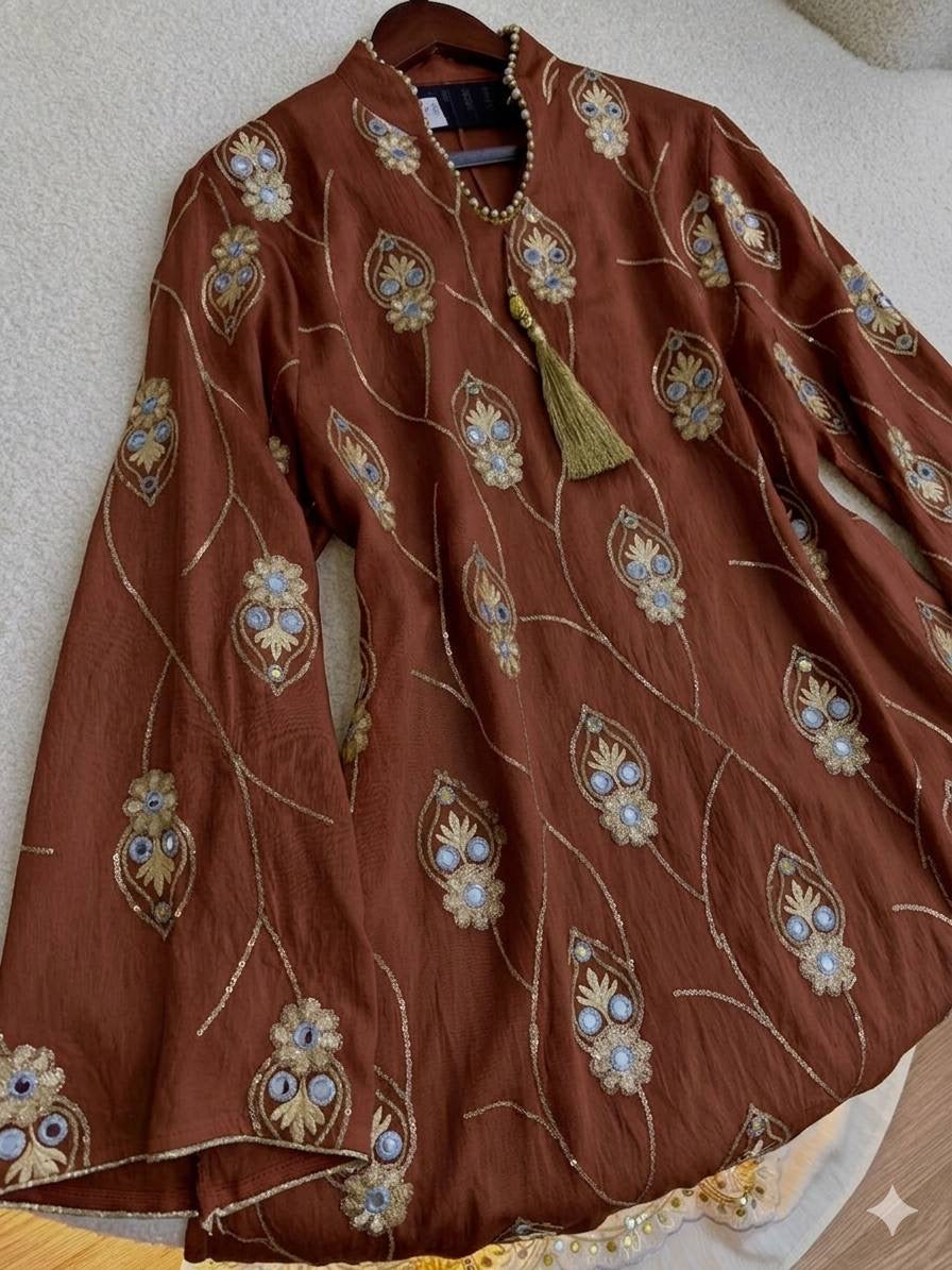 عباية ملكية مطرزة بنقوش هندسية فاخرة | Royal Geometric Embroidered Abaya