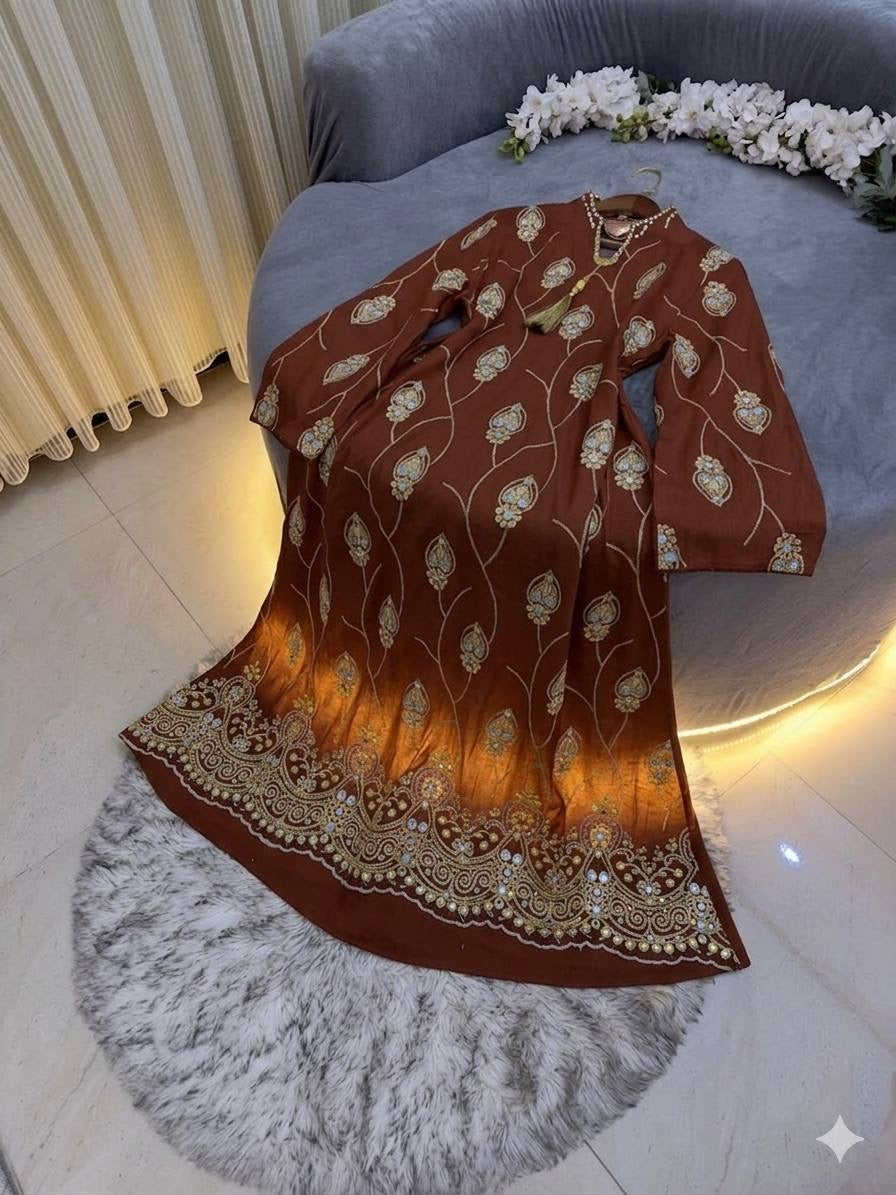 عباية ملكية مطرزة بنقوش هندسية فاخرة | Royal Geometric Embroidered Abaya