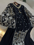 عباية ملكية مطرزة بنقوش هندسية فاخرة | Royal Geometric Embroidered Abaya