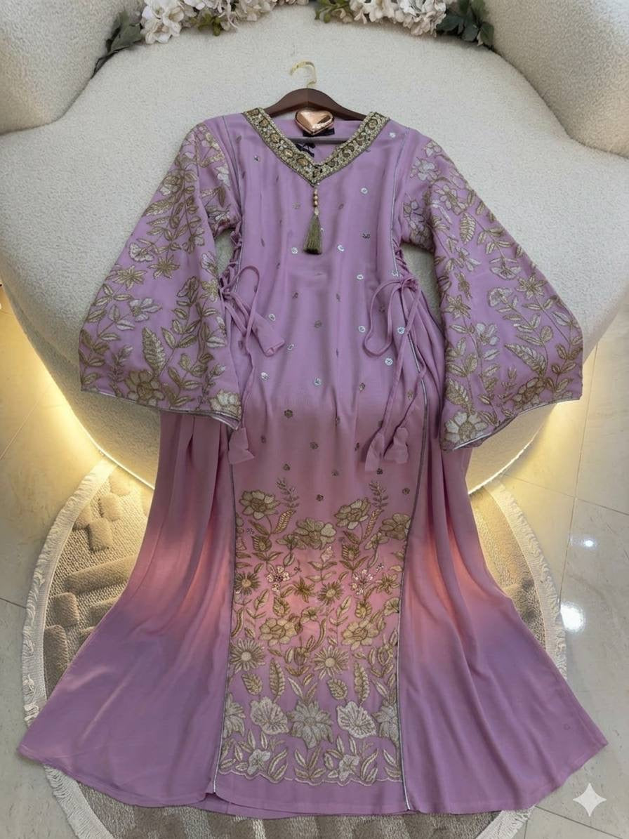 عباية ملكية مطرزة بنقوش هندسية فاخرة | Royal Geometric Embroidered Abaya