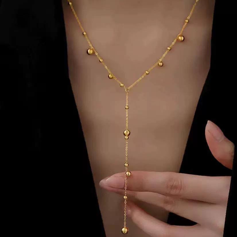 قلادة "حبات اللؤلؤ الذهبي" المتدلية | Golden Beads Drop Necklace