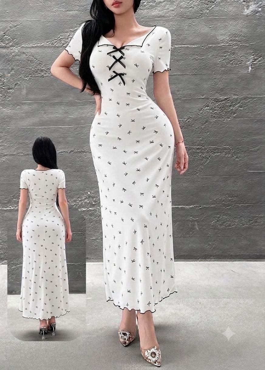 فستان "أناقة الفيونكات" الكلاسيكي | "Bow Elegance" Classic Dress