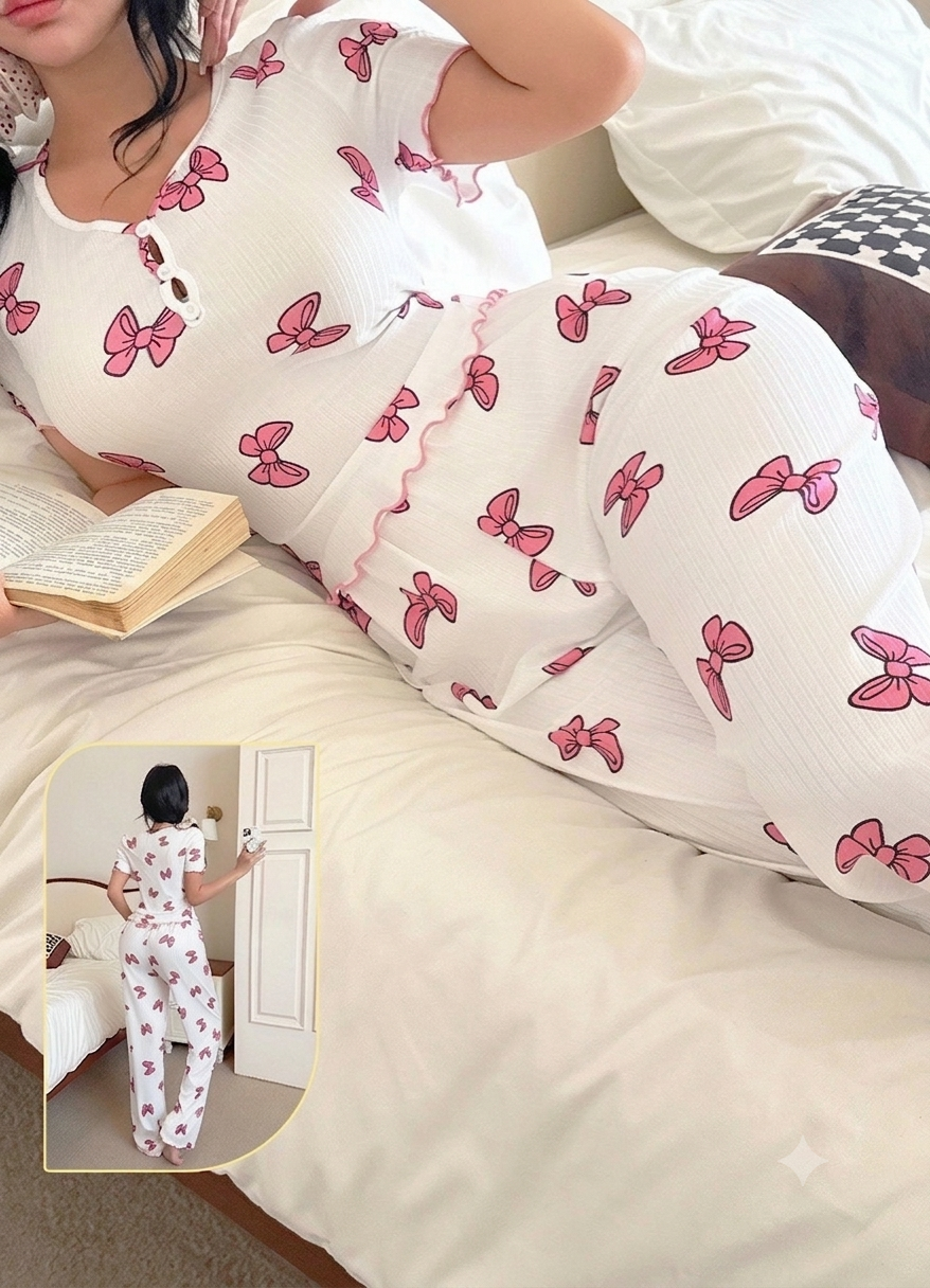 طقم بيجامة منزلي مريح بنقوش جذابة | Comfortable Loungewear Set with Charming Patterns