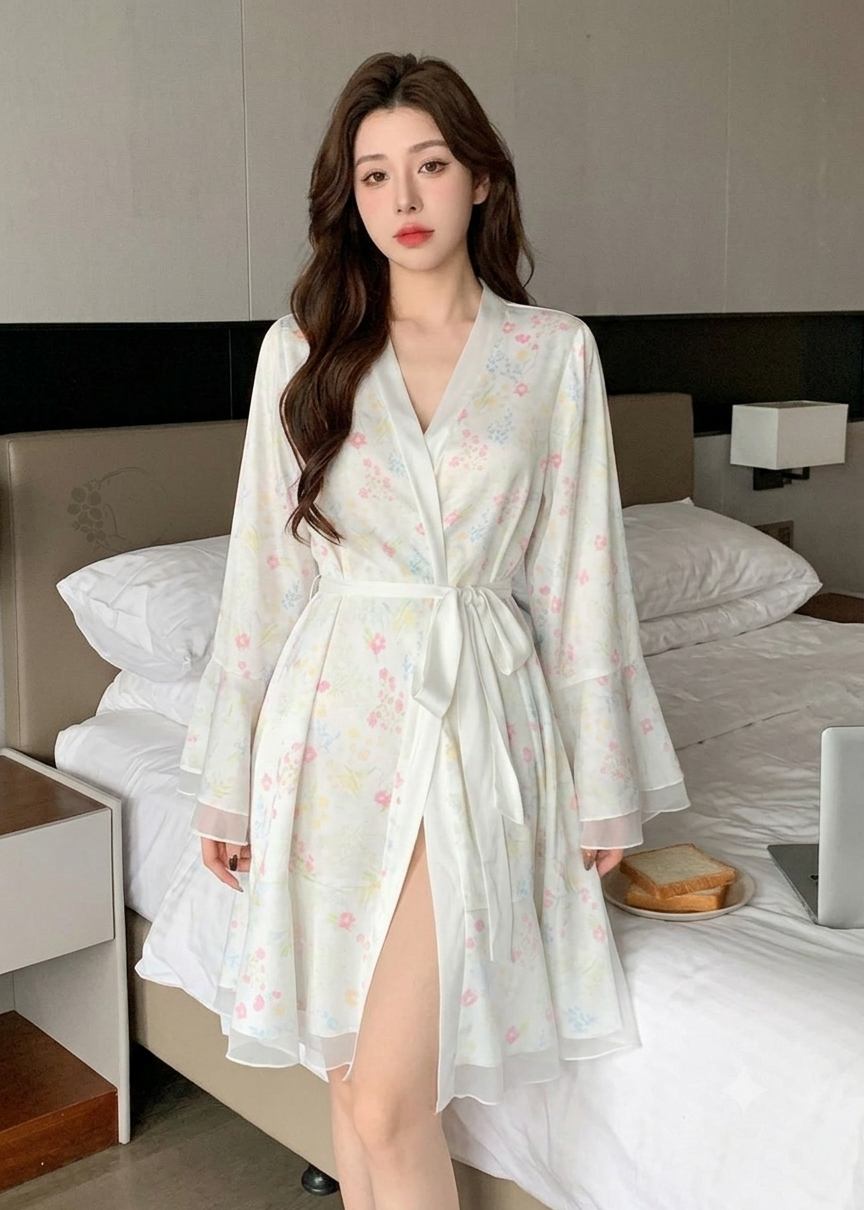 روب منزلي بتصميم ناعم وأكمام واسعة | Soft Loungewear Robe with Flared Sleeves