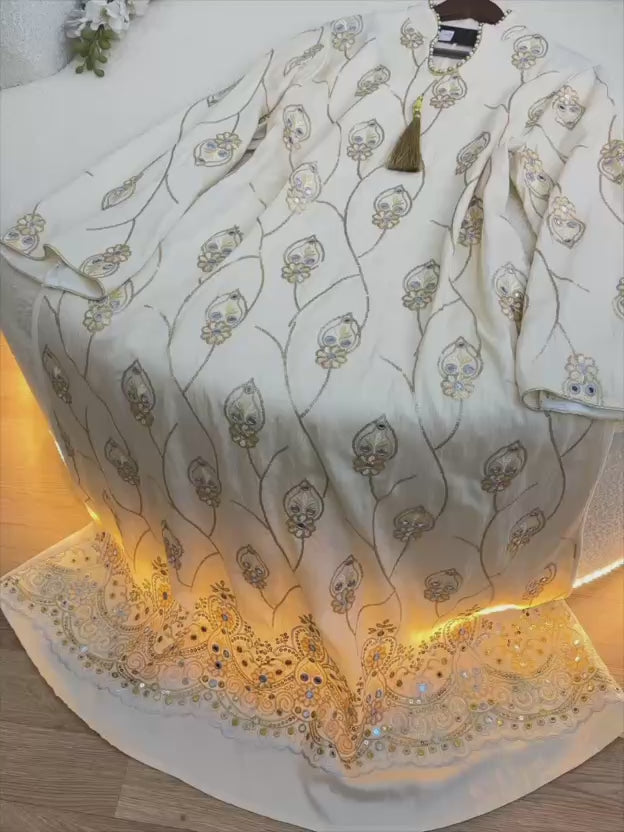 عباية ملكية مطرزة بنقوش هندسية فاخرة | Royal Geometric Embroidered Abaya